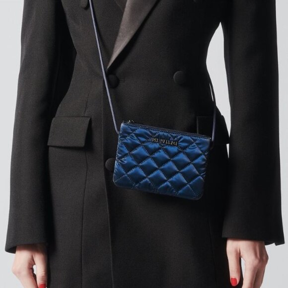 MZ Wallace Handbags - NWT MZ Wallace Mini Quilted Crossbody Bag in Midnight Liquid Deep Blue Color